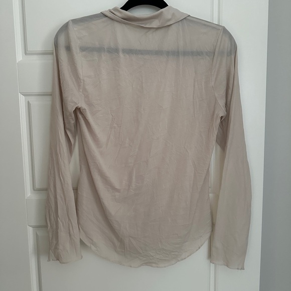 Wilfred Tan Cream Sheer Long Sleeve Button Down Shirt - Picture 2 of 3